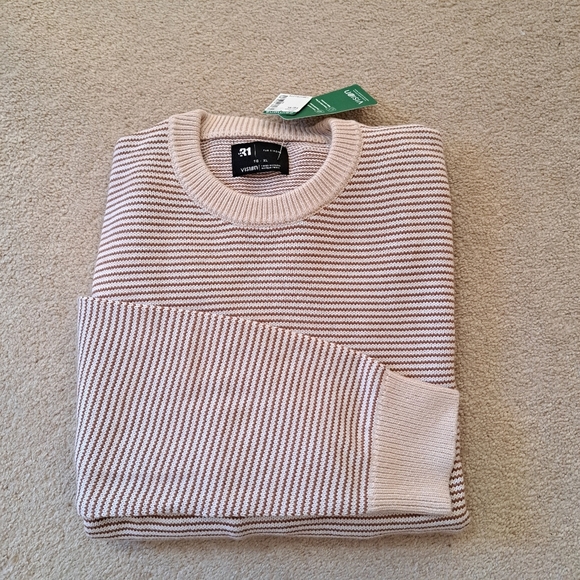 Simons | Le31 Crewneck Striped Sweater Mens XL Beige Tan Cotton Long Sleeved - Picture 10 of 10